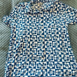 Oversized Blue and White Floral Hibiscus Shirt/Dress